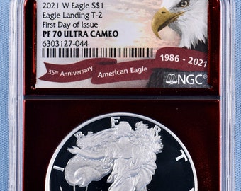 2021 W 1oz Silver Eagle NGC PF 70 UC Type2 First Day of Issue- Red Foil Holder