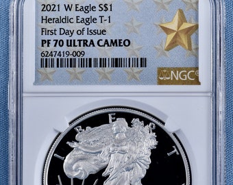 2021 W 1oz Silver Eagle NGC PF 70 UC Type2 First Day of Issue- Star Label