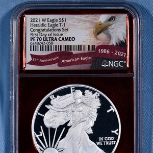 2021 W 1oz Silver Eagle NGC PF70 UC Type1 Congrats Set FDI Red Foil Holder