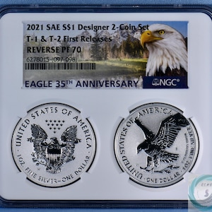 2021 W and S Reverse Proof Silver Eagle Designer Set NGC PF70 (T1) & PF70 (T2)