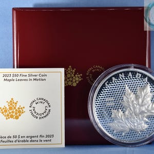2023 5oz Proof Canadian Silver Maple Leaves In Motion Coin (Box, CoA)