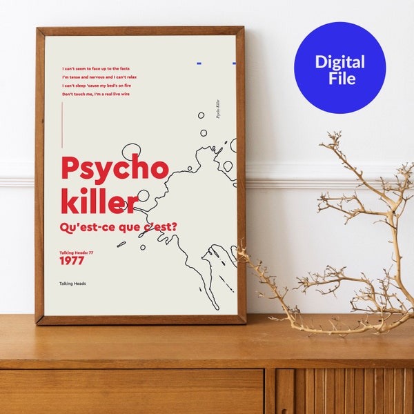 Talking Heads -  Psycho Killer inspired poster - Digital File - Minimalist Art - Wall Art - Home Decor - Design Print