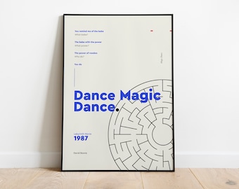 Magic Dance Poster, Labyrinth Movie, Band art print, Gift for music lovers