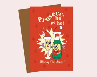 Funny Prosecco Christmas Card: Boozy Xmas Pun for Wine Lovers