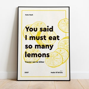 Kate Nash - Foundations - Lemons Lyrics Print - A4 A3 A2 - Music Print - Unframed - Gifts for music lovers - Indie rock