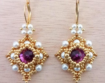 Modèle de boucles d'oreilles Kayara : rivolis, perles de rocaille et perlage (pdf)