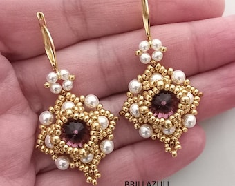 Kayara Earrings Pattern: Rivoli, Seed Beads, and Pearl Beadwork (PDF tutorial)