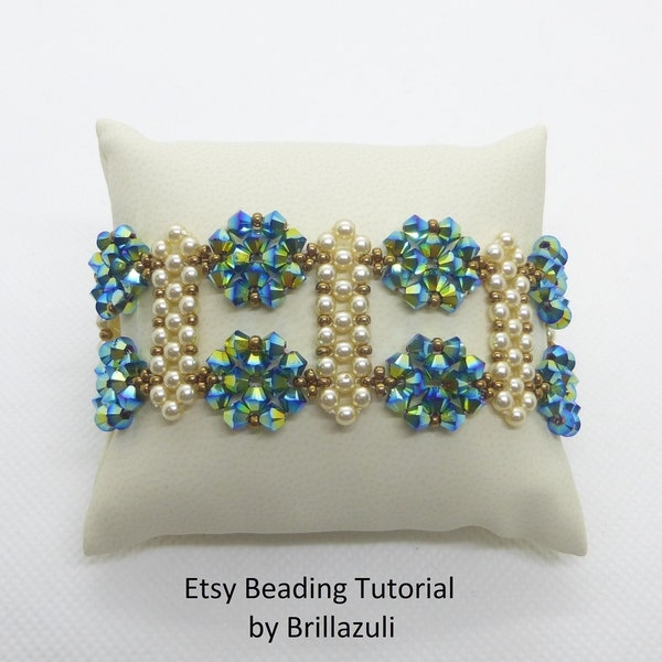 Ariza pdf tutorial, bracelet beading pattern, beadweaving tutorial, 4 mm bicone, beadweaving patttern, pearl tutorial, bead tutorial