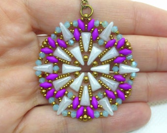 Shalaya pdf pattern, vexolo pattern, vexolo pendant tutorial, pendant tutorial, pendant pattern, superduo tutorial, beading tutorial, bicone