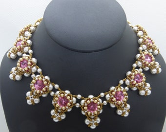 Wzór na naszyjnik z koralików Evora: plecenie koralików Rivoli i pereł (Pdf)