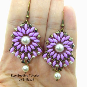 PDF Bellara earrings tutorial, earrings beading pattern, superduo tutorial, beading tutorial, superduo earrings, superduo pattern.