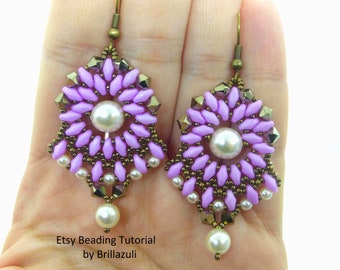 Bellara earrings tutorial, earrings beading pattern, superduo tutorial, beading tutorial, superduo earrings, superduo pattern, bead pattern