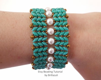 Tutoriel bracelet tissé de perles Superduo : Modèle Exea (Tutoriel de perlage PDF)
