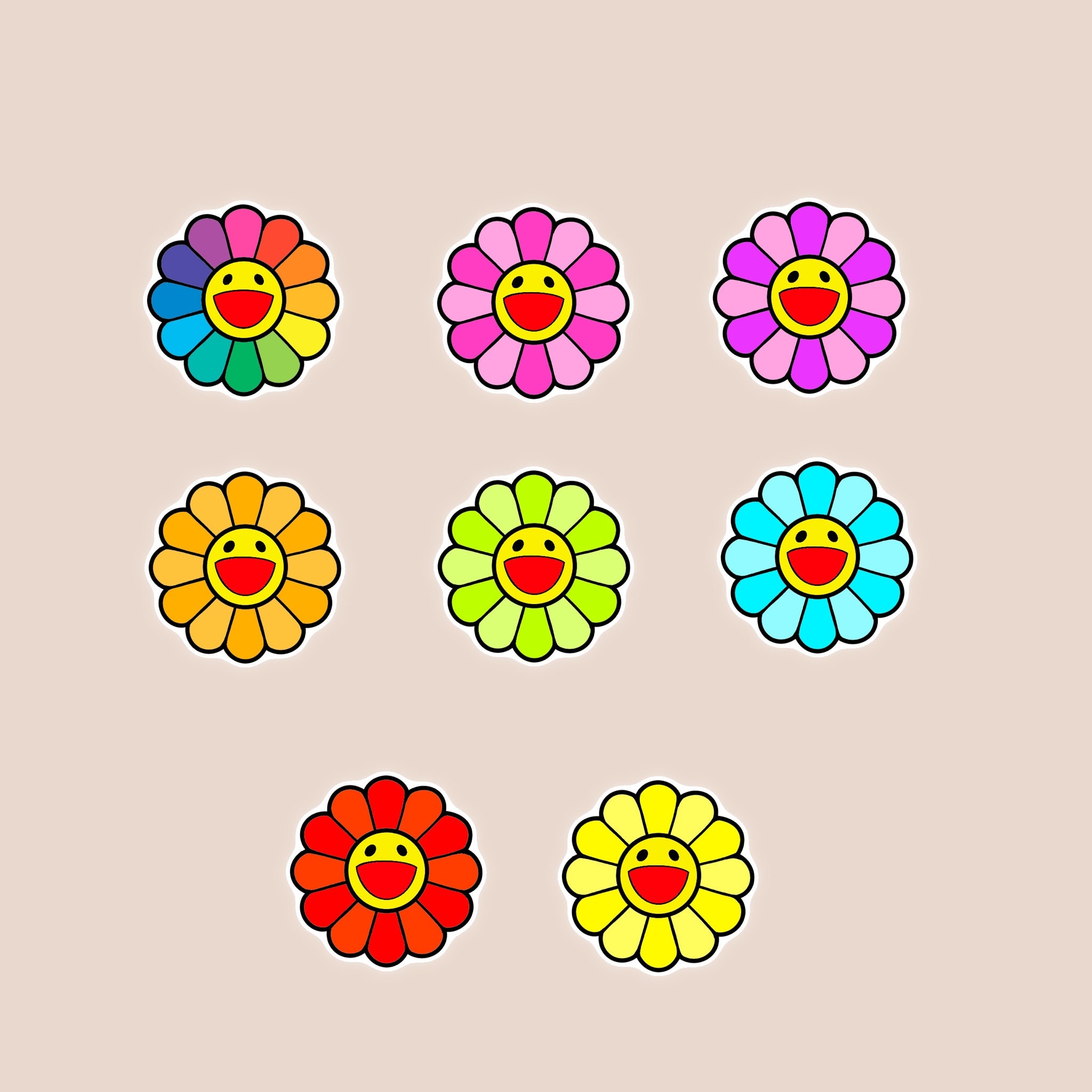 Rainbow Smiley Flower Sticker Smiley Face Flower Sticker Etsy