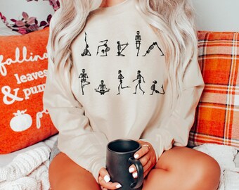 Halloween Party Yoga Skeletons Shirt Skeletons Happy Halloween Tshirt Sweatshirt Comfortable Tee Halloween Shirt Tee