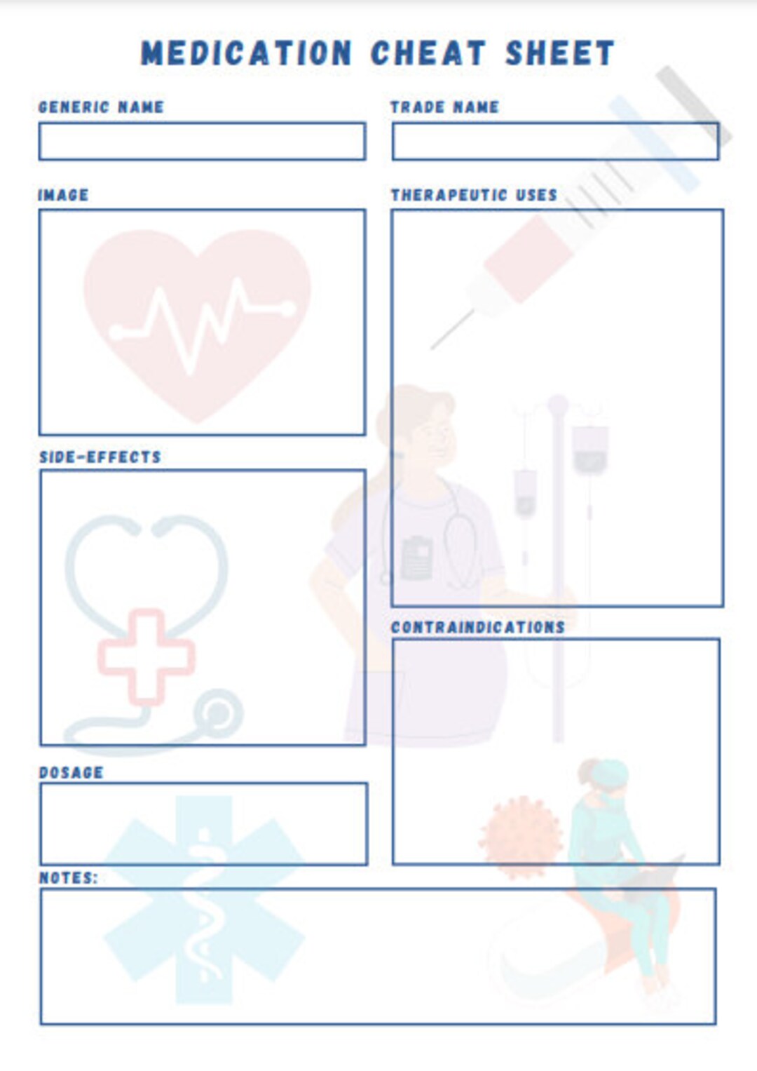 Nursing Medication Cheat Sheet Template Etsy