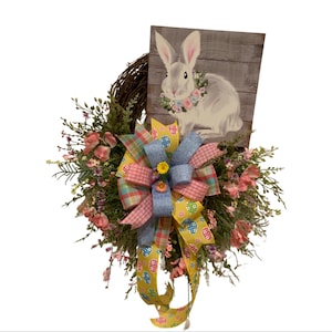 Spring Welcome Wreath featuring Easter Bunny - Festive Holiday Door Decor