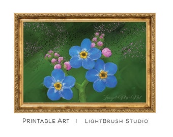 Forget-Me-Nots Watercolor, printable digital painting, instant download ready for canvas printing, spring flowers