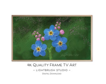 Blue Floral Painting for Samsung Frame TVs, 4k, digital painting, flower art print for digital display, nature art, spring flowers