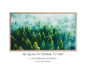 Forest Mist Art Frame TV, Mountain painting, 4k quality, digital watercolor for screen display, misty trees and woodland