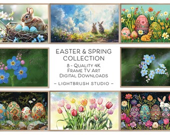 Spring|Easter Collection for Samsung Frame TVs, digital paintings, Easter art for digital display, nature art, spring flowers & bunny art
