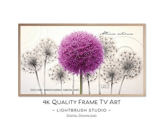 Garden Poster Art for Samsung Frame TVs, 4k, digital painting, allium| garlic classic flower art for digital display, botanical nature art