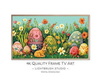 Easter Egg Painting for Samsung Frame TVs, 4k, digital painting, Easter art print for digital display, nature art, spring flowers, bunny