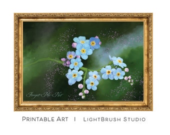 Forget-Me-Nots, printable digital watercolor painting, instant download ready for canvas printing, spring flowers