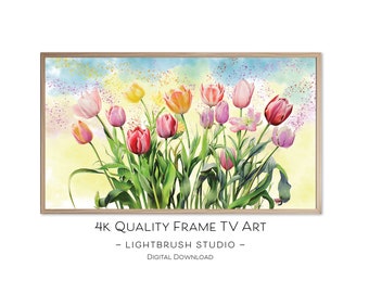 Spring Tulips Painting for Samsung Frame TVs, 4k, digital painting, flower art print for digital display, nature art, spring flowers