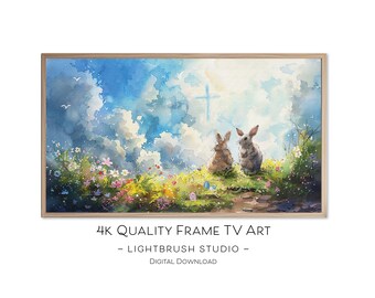 Easter Watercolor for Samsung Frame TVs, 4k, digital painting, Easter art print for digital display, nature art, spring flowers, bunny