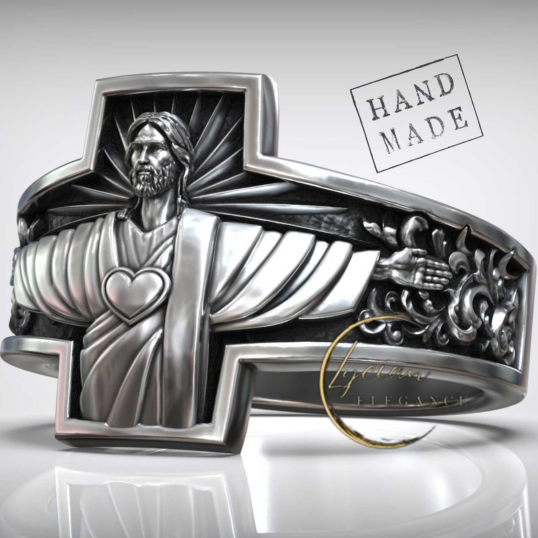 Jesus Christ the Protector Cross Band Ring Handmade With Radiant Heart ...