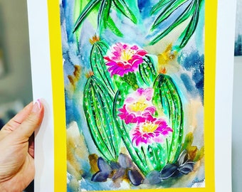 Cactus In Bloom- Original Watercolor Painting