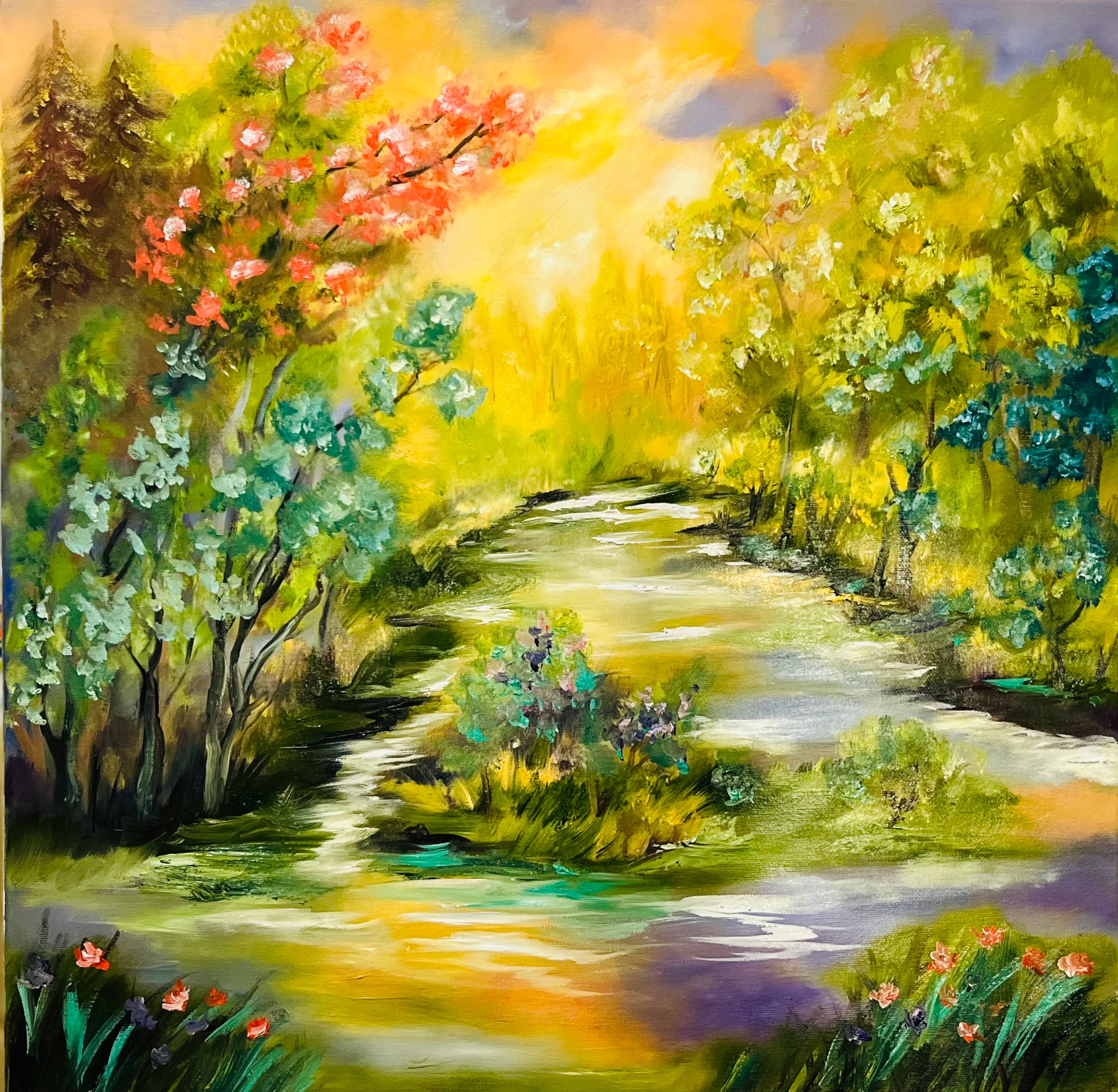 Sunset in the Woods- Original Oil Painting on Canvas- 20x20 Inches - Etsy