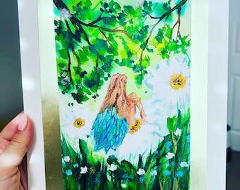 Fairy In The Daisies - Original Watercolor Painting