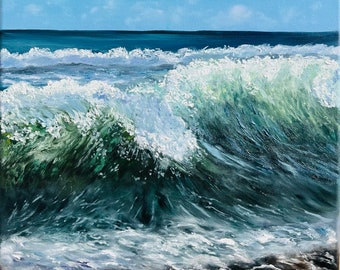 Crashing Wave- Original Oil Painting on Canvas- 12x12 inches