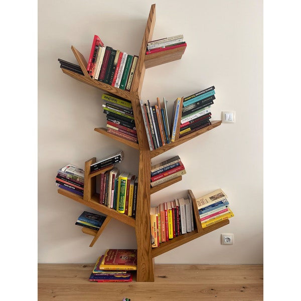 Bibliothèque "Tree" 2-1 ОАК // Arbre en bois avec naturel - Design organique // Décoration de la maison //Étagères d'arbre, Étagère de salon, bois massif