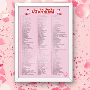 2024* PINK LINE DANCING Poster Geschenk || Checkliste || Modern und Traditionell || 2 Größen || Druckbar || Land || Cowboyhut || Cowgirl ||