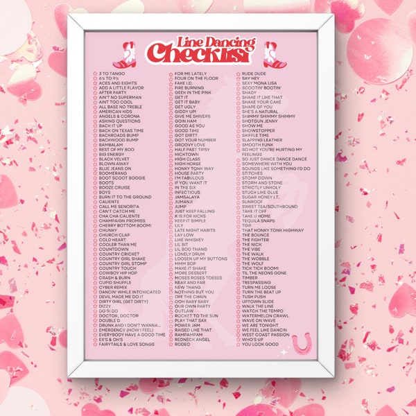2024* PINK LINE DANCING Poster Gift || Checklist || Modern and Traditional || 2 Sizes || Printable || Country || Cowboy || Cowgirl ||