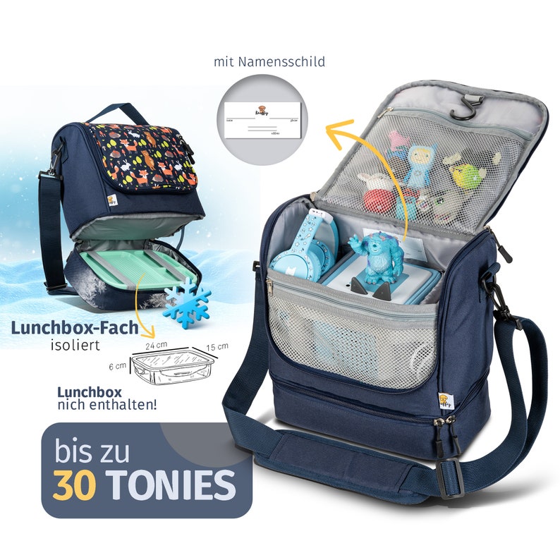 Toniebox bag with insulated lunch box compartment, also suitable as a toiletry bag or kindergarten bag, Fox design gift for ages 2 and up image 2