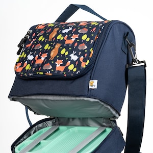 Toniebox-Tasche mit isoliertem Lunchbox-Fach, auch als Kulturbeutel oder Kindergarten-Tasche geeignet, Fox-Design Geschenk ab 2 Jahren Fox - blau