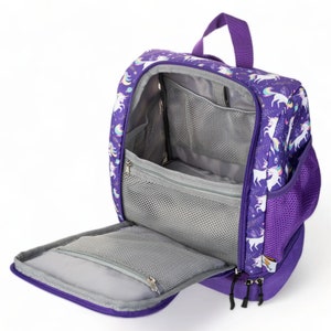 Backpack Kita purple unicorn insulated with extra lunch box compartment suitable for the Toniebox children's travel backpack with many compartments image 9