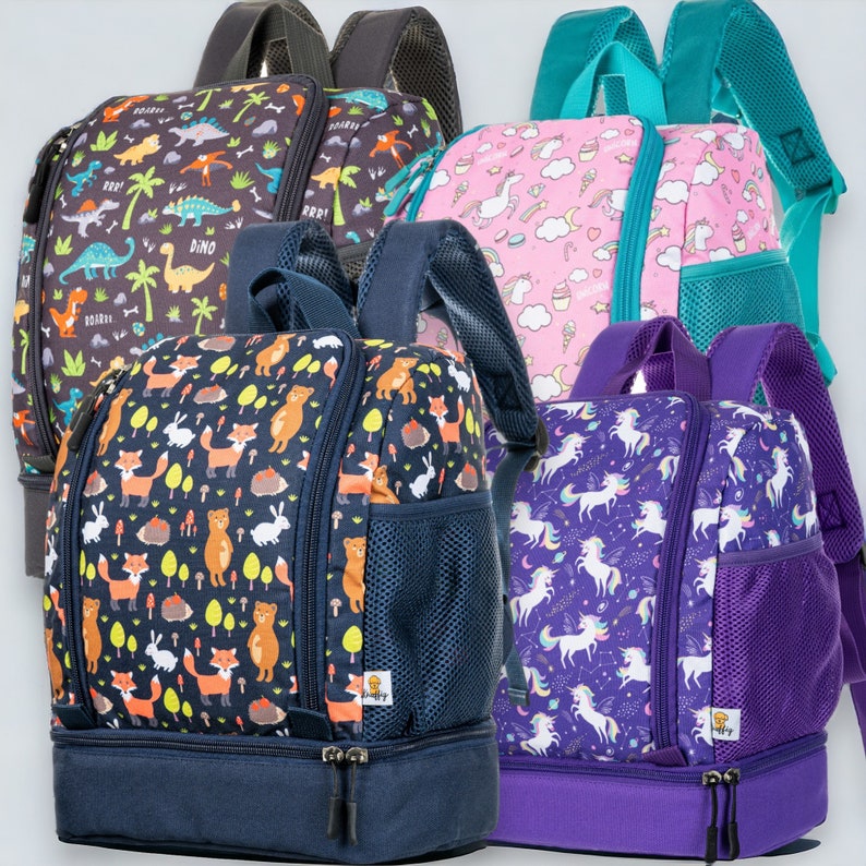 Backpack Kita purple unicorn insulated with extra lunch box compartment suitable for the Toniebox children's travel backpack with many compartments image 10