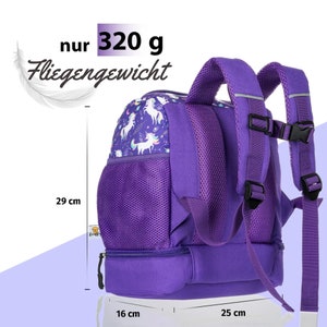 Backpack Kita purple unicorn insulated with extra lunch box compartment suitable for the Toniebox children's travel backpack with many compartments image 5