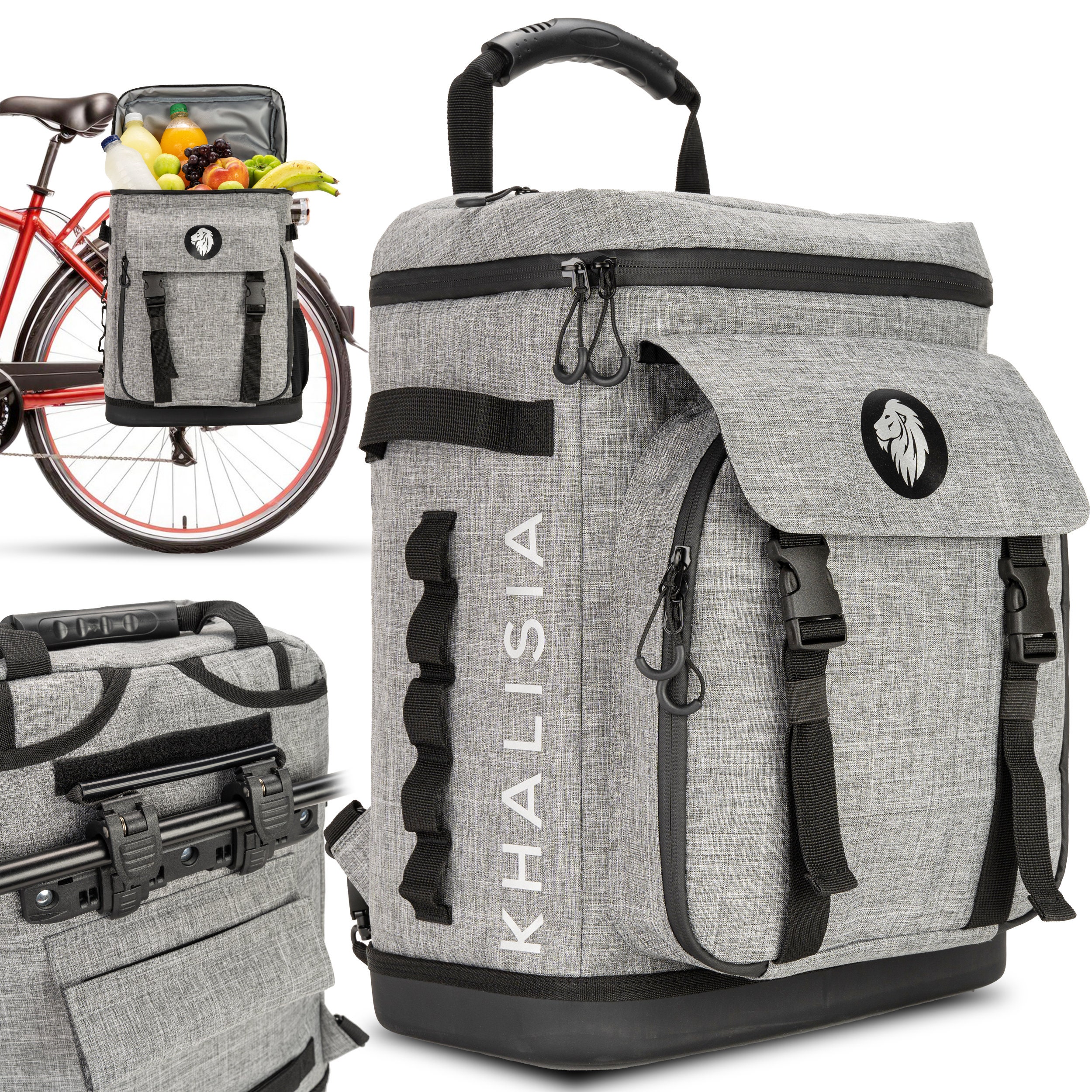 KHALISIA Kühltasche 3in1 Fahrradtasche für Gepäckträger Lunchtasche  Picknick-Rucksack-Gepäckträger Tasche Thermotasche hält kalt und warm -   Österreich