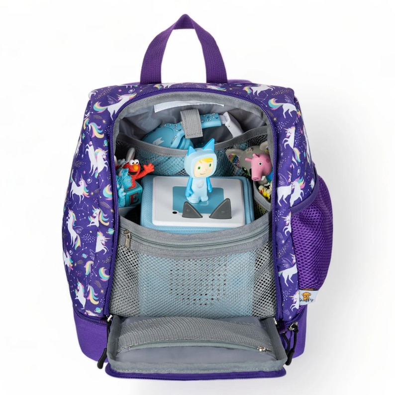 Backpack Kita purple unicorn insulated with extra lunch box compartment suitable for the Toniebox children's travel backpack with many compartments image 8