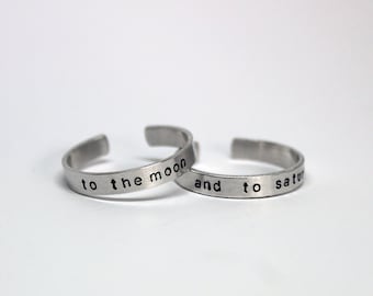 to the moon and to saturn hand stamped duo ring set