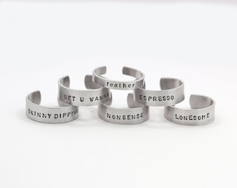 sabrina carpenter inspired hand stamped rings (espresso, feather, nonsense and more)