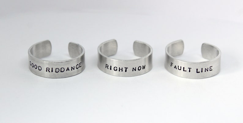 gracie abrams inspired hand stamped rings good riddance, amelie, feels like, rockland and more image 2