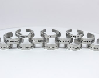 reneé rapp inspired hand stamped rings (everything to everyone, snow angel, pretty girls, bruises and more)