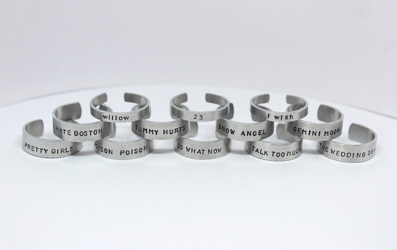 reneé rapp inspired hand stamped rings everything to everyone, snow angel, pretty girls, bruises and more image 1